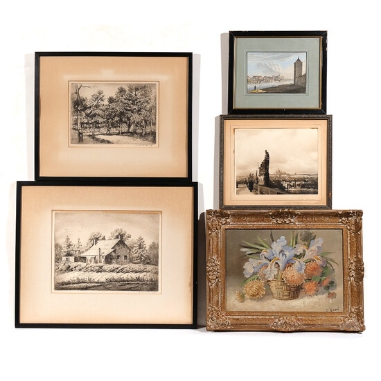 (5pc) ARTWORK: ETCHINGS, PHOTOGRAPH, PAINTING