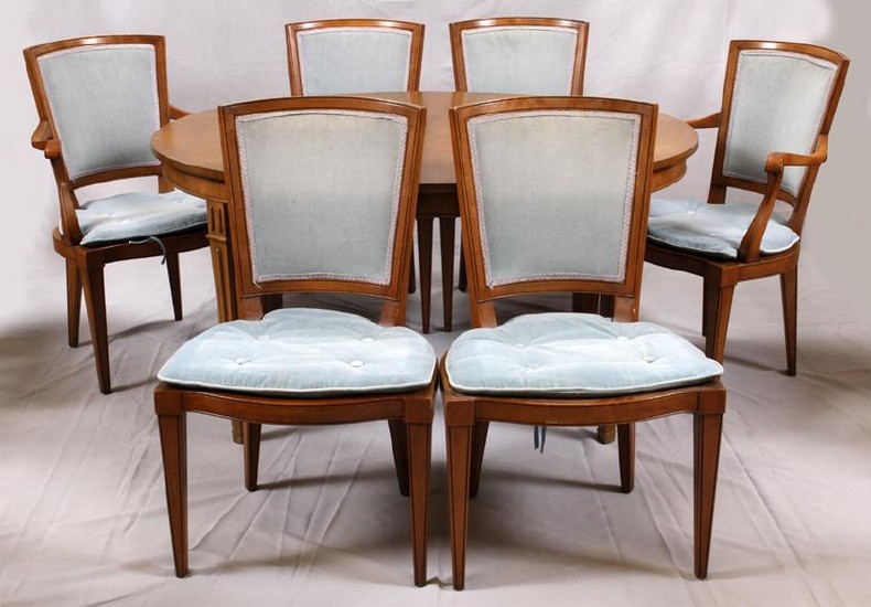 BAKER FURNITURE WALNUT DINING TABLE W/ 8 CHAIRS
