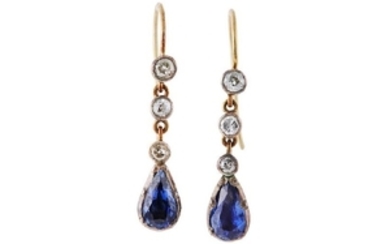 A pair of 19th century sapphire and diamond pendent