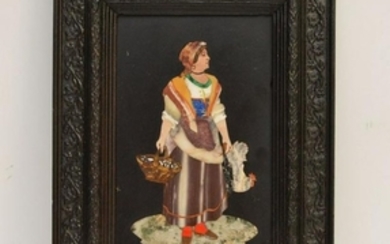 Antique Framed Pietra Dura Plaque depicting a woman