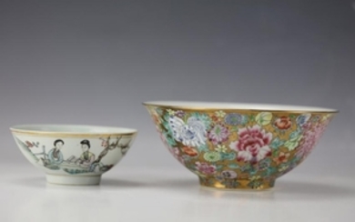 A Group of 3 FIGURAL FLORAL Famille Rose Bowls