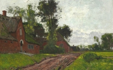 Hans Peter Feddersen: A road by a Frisian farm. Signed with monogram and dated 1922. Oil on canvas. 48 x 69 cm.