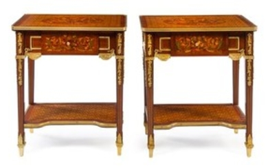 A Pair of Louis XVI Style Gilt Bronze Mounted Side