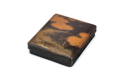 A black-lacquer suzuribako (writing box) and cover