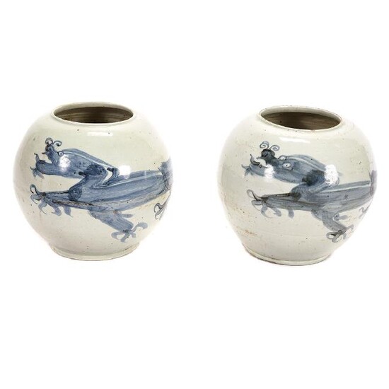 Pair of Chinese Blue and White Circular Jars