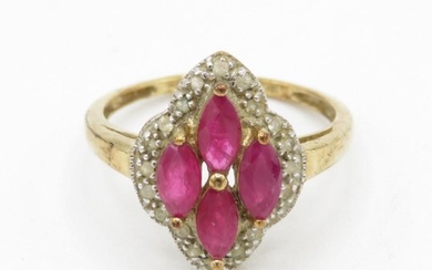 9ct gold ruby four stone cluster cocktail ring with white sa...