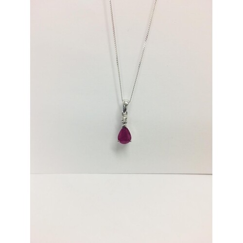 9ct white gold Ruby diamond pendant,7mmx5mm Natural Ruby,0.0...