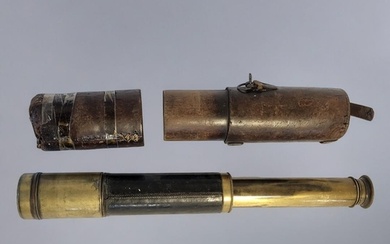 A 19TH CENTURY BRASS AND LEATHER TELESCOPE Three pull out a...