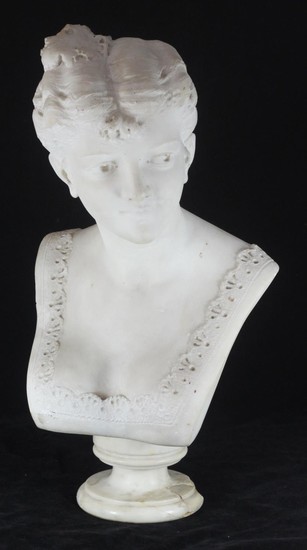 A 19th Century carved marble portrait bust of a young lady.