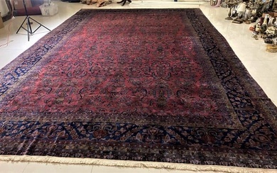 A 22' x 14' Large Palace Size Antique Circa 1920 Kashan Manchester Wool Persian Carpet Rug