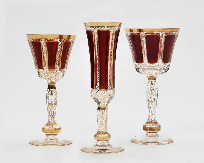 A 26 pc set of Czech ruby and clear glass stemware