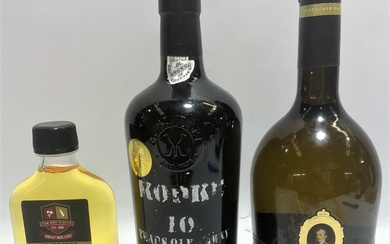 A Bottle of Tawny, Marked Kopke, A Bottle of Wine, Marked Furst von Metternich & A Bottle of White Port, Marked Sliver Frog 200ml