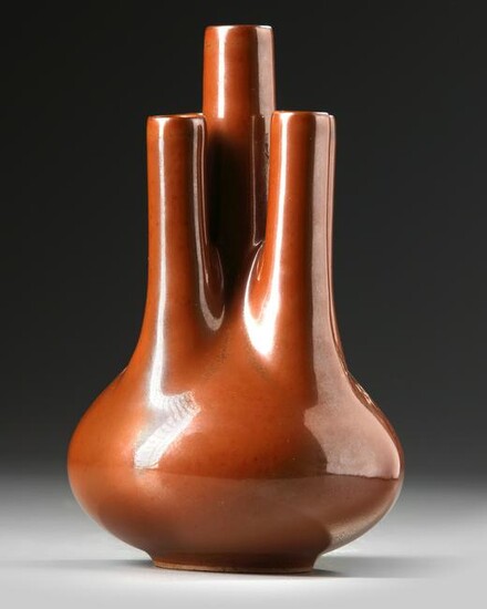 A CHINESE BROWN 'FIVE NECK' VASE, CHINA, 19TH-20TH