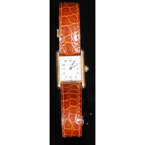 A Cartier ladies 'tank' watch, rectangular silvered dial, Ar...