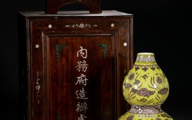 A Chinese Yellow Ground and Copper Red Double Gourds Vase