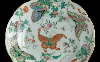 A Chinese famille rose 'butterfly' lobed plate, Jiaqing period, Qing dynasty