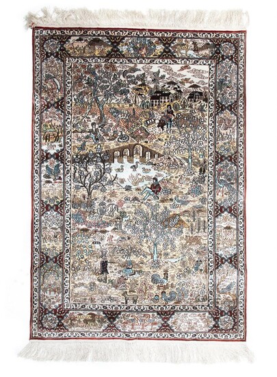 A Chinese full silk rug in Turkish Hereke landscape design. C. 1.96 mio. kn. pr. sqm. 21st century 91 x 62 cm. – Bruun Rasmussen Auctioneers of Fine Art