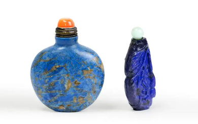 A Chinese lapis lazuli 'gourds' snuff bottle and a stained hardstone snuff...