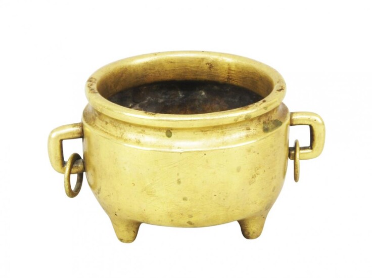 A Chinese polished bronze censer, 18th/19th century, with two rectangular...