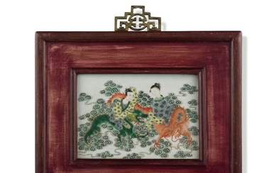 A Chinese wucai porcelain plaque, 19th century