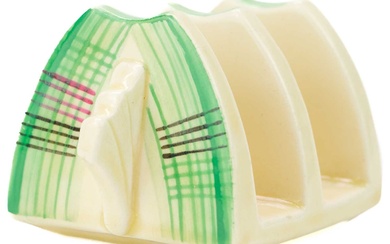A Clarice Cliff Tartan (green) pattern daffodil shape toast rack.