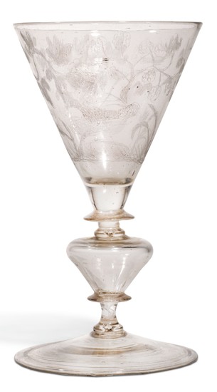 A FAÇON-DE-VENISE DIAMOND-POINT ENGRAVED WINE GLASS, CIRCA 1680