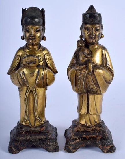 A GOOD PAIR OF 15TH/16TH CENTURY CHINESE GILT BRONZE