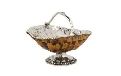 A George II unmarked silver mounted tortoiseshell sugar basket, possibly Scottish circa 1750