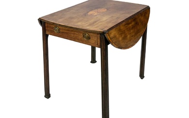 A George III mahogany, satinwood banded and inlaid oval Pembroke table.