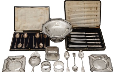 A George V silver pedestal dish and other silver
