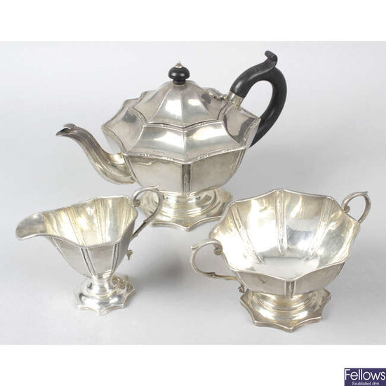 A George V silver three piece silver tea set.