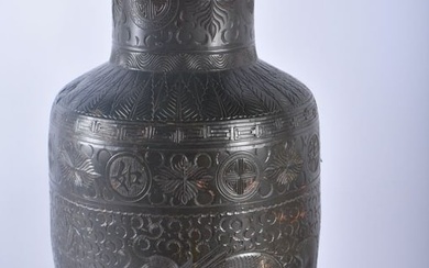A LARGE CHINESE QING DYNASTY BRONZE ROULEAU DRAGON VASE. 44 cm high.
