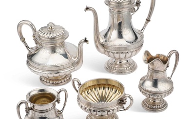 A LATE 19TH CENTURY NORWEGIAN 830 STANDARD SILVER FIVE-PIECE TEA AND COFFEE SERVICE