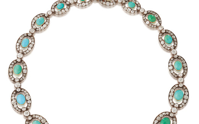 A LATE 19TH CENTURY TURQUOISE AND DIAMOND NECKLACE