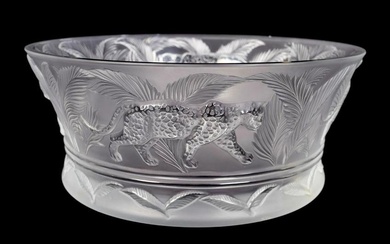 A Lalique Molded and Frosted Glass Jungle Bowl Height 4