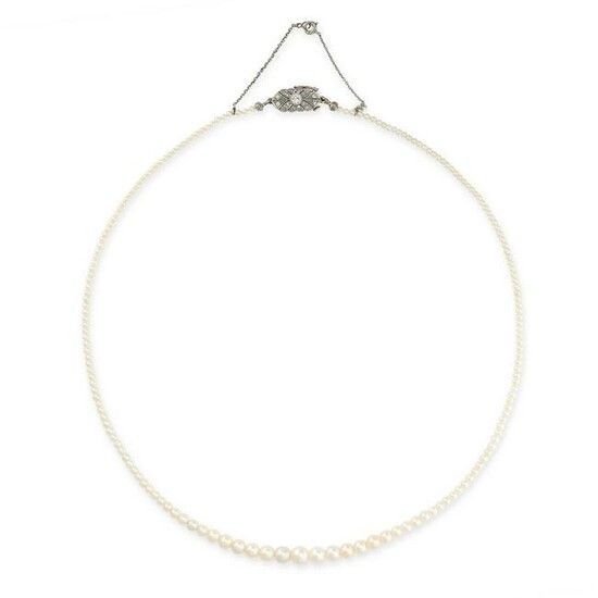 A NATURAL PEARL AND DIAMOND NECKLACE in 18ct white