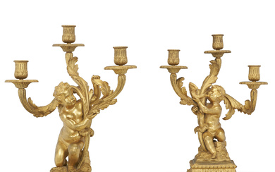 A PAIR OF FRENCH ORMOLU TWO-BRANCH CANDELABRA SECOND HALF 19T...