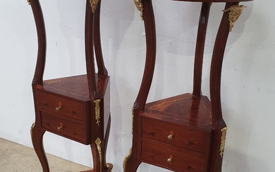 A PAIR OF INLAID FRENCH STYLE SIDE TABLES