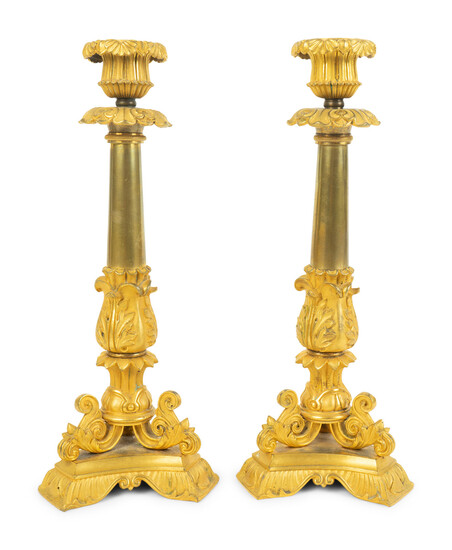 A Pair of Louis XV Style Gilt Bronze Candlesticks
