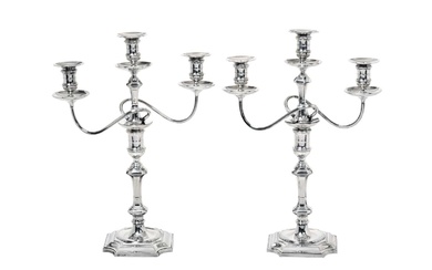 A Pair of Victorian Metamorphic Silver Three-Light Candelabra by Hawksworth, Eyre and Co. Ltd., Sheffield, 1898