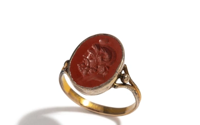 A Roman Red Jasper Ring Stone with the God Zeus Ammon