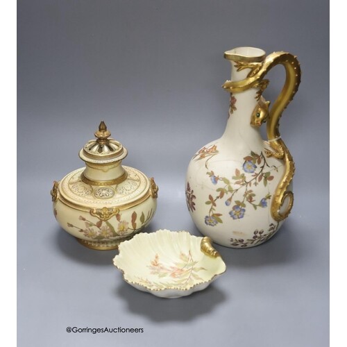 A Royal Worcester pot pourri vase and cover, a shell dish an...