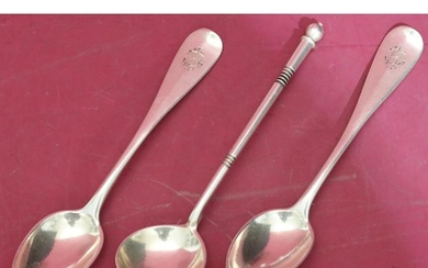 A Russian silver caviar spoon with turned handle and a pair ...