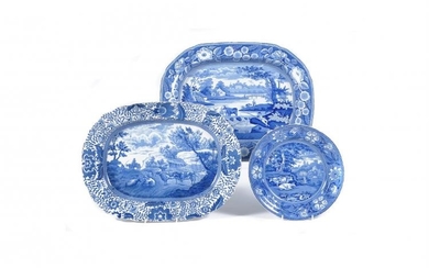 A Staffordshire blue and white printed 'Durham Ox' Series serving dish