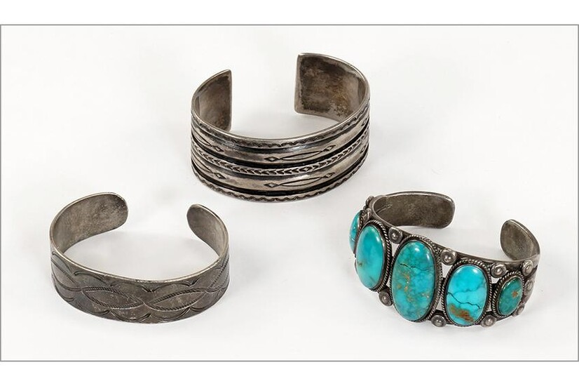 A Turquoise and Silver Cuff Bracelet.