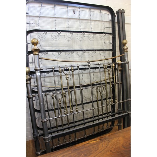 A Victorian double size brass and oxidised metal bed, 125cm ...