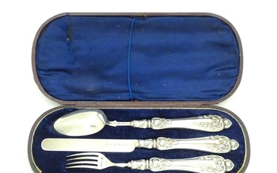 A Victorian silver Christening set comprising knife, fork an...