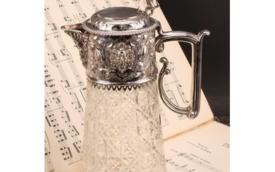 A Victorian silver mounted hobnail-cut clear glass claret ju...