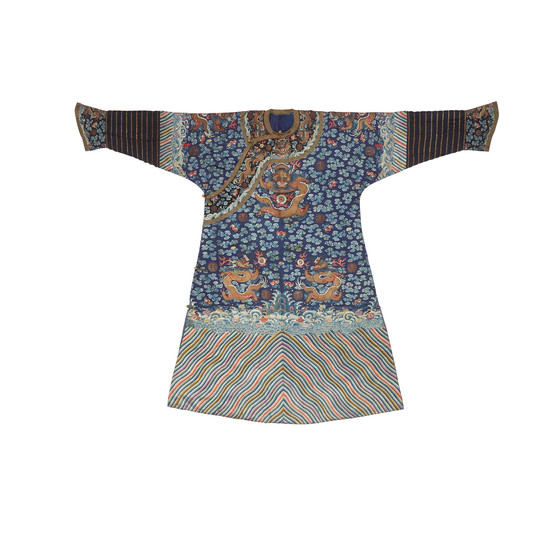A blue ground embroidered court robe