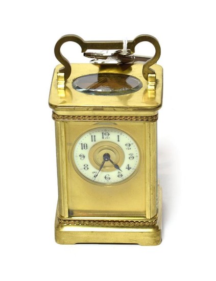 A brass carriage timepiece, circa 1900